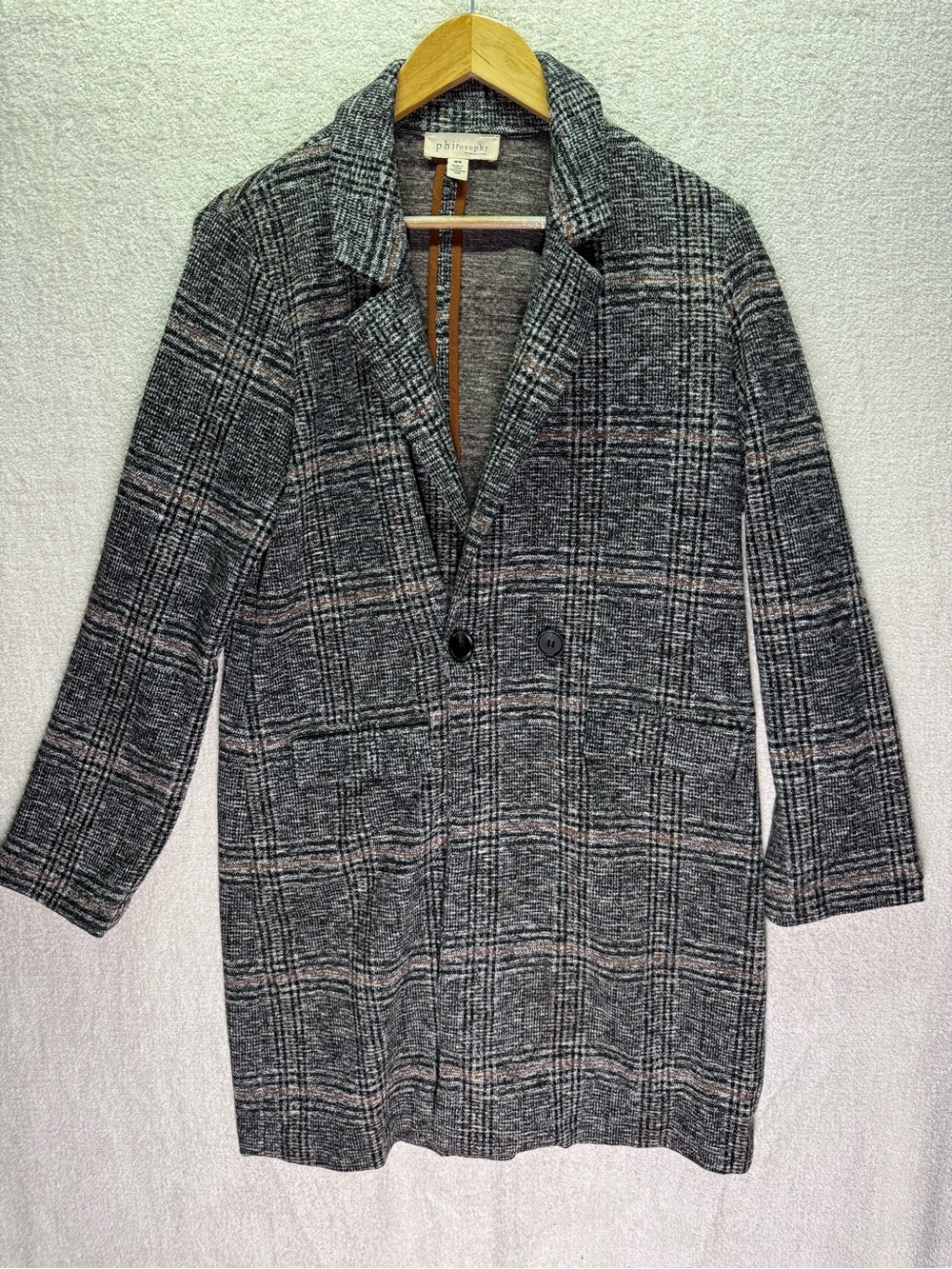Philosophy Gray Plaid Pea Coat